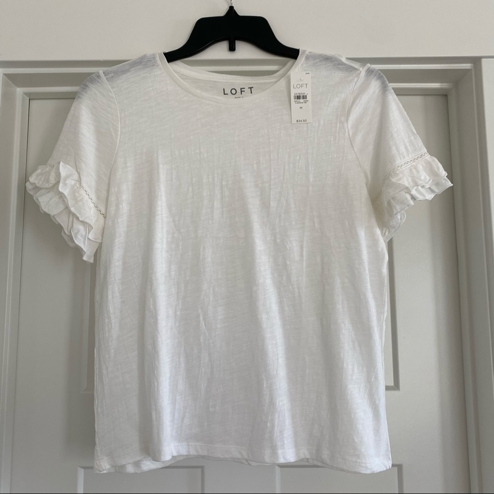 LOFT white frilly sleeve top